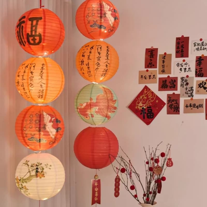Chinese New Year Lanterns Living Room Atmosphere Hanging Decor Oriental Handheld Flower Lantern National Trend Dragon Year Spring Festival Decoration Bell Ornament