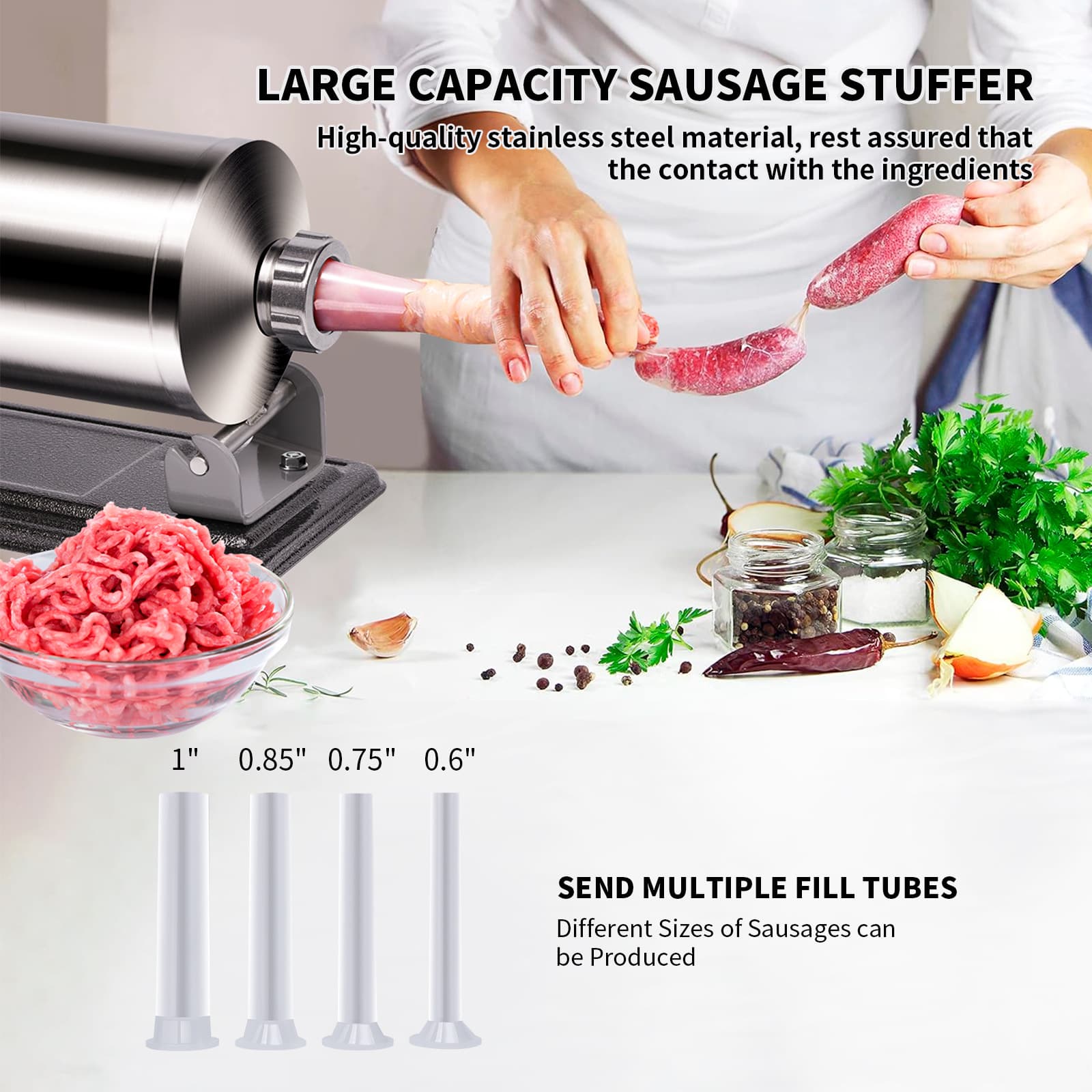 Cross-border Commercial Desktop Sausage Stuffer, Stainless Steel Manual Meat Grinder for Sausages