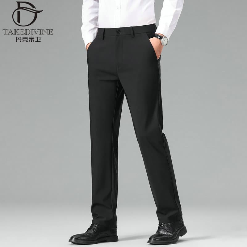 Men's business casual dress pants with elastic waist, suitable for middle-aged and elderly men, loose-fitting plus-size straight-leg pants for autumn and winter.