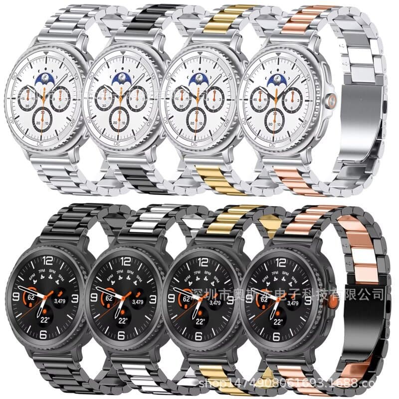 In Stock Stainless Steel Band for Samsung Galaxy Watch 8 44mm 46mm Metal Three-Bead Bracelet