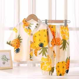 Kids' Cotton Silk Pajama Set Summer Breathable Air Conditioning Wear for Boys and Girls, Soft Cotton Silk Loungewear Two-Piece Children's Outfit