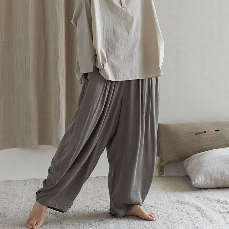 Owis Satin Smooth Cupro Lantern Pants 3D Tailored Elastic Waist Breathable Draped Adjustable Cuffed Pants