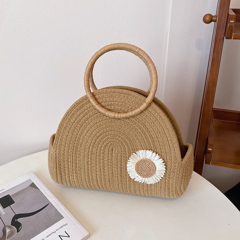 Korean Style Simple Handbag for Women 2026 New Summer Fashion Woven Cotton Rope Bag High-End Niche Handbag