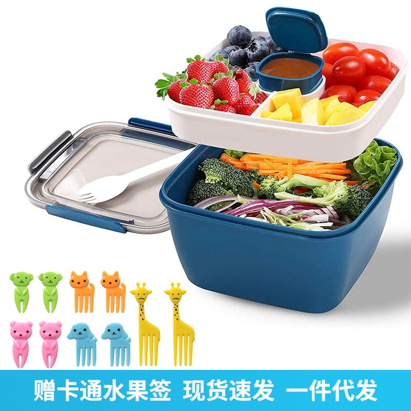 Light Salad Fresh-Keeping Box Japanese-Style Double-Layer Compartment Lunch Box Sealed Office Worker Microwave Heating Lunch Box