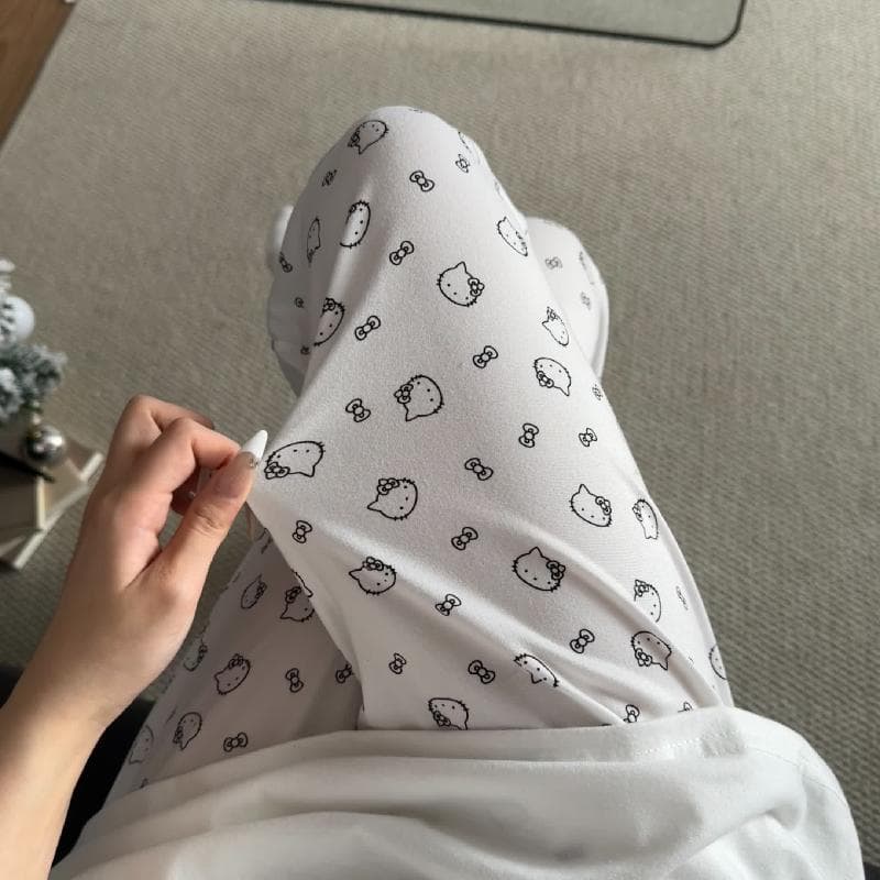Women's Summer Thin Pajama Pants Cartoon Hello Kitty Casual Lounge Pants for Outdoor Wear Cross-border Southeast Asia