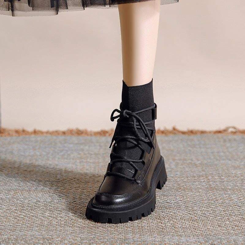 Genuine Soft Leather Martin Boots Summer Thin Style Women's 2025 New Thick Sole Boots Spring Autumn Single Boots Black Short Boots
