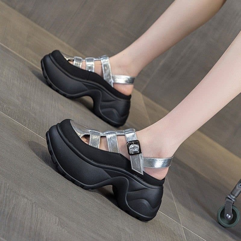 Thick-soled Roman Sandals for Women 2026 Summer New Style Hollow Breathable Casual Fashion Versatile Thick Heel Heightening Sandals for Women