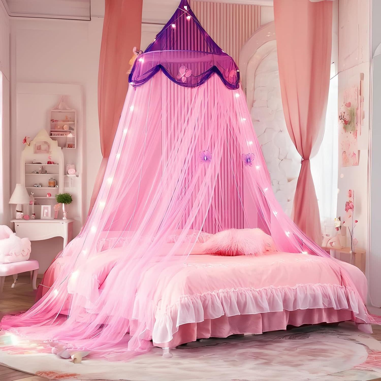 Enclosed Dome Mosquito Net Canopy Bed Net Floor-Standing Princess Style No Installation Required Foldable Tent