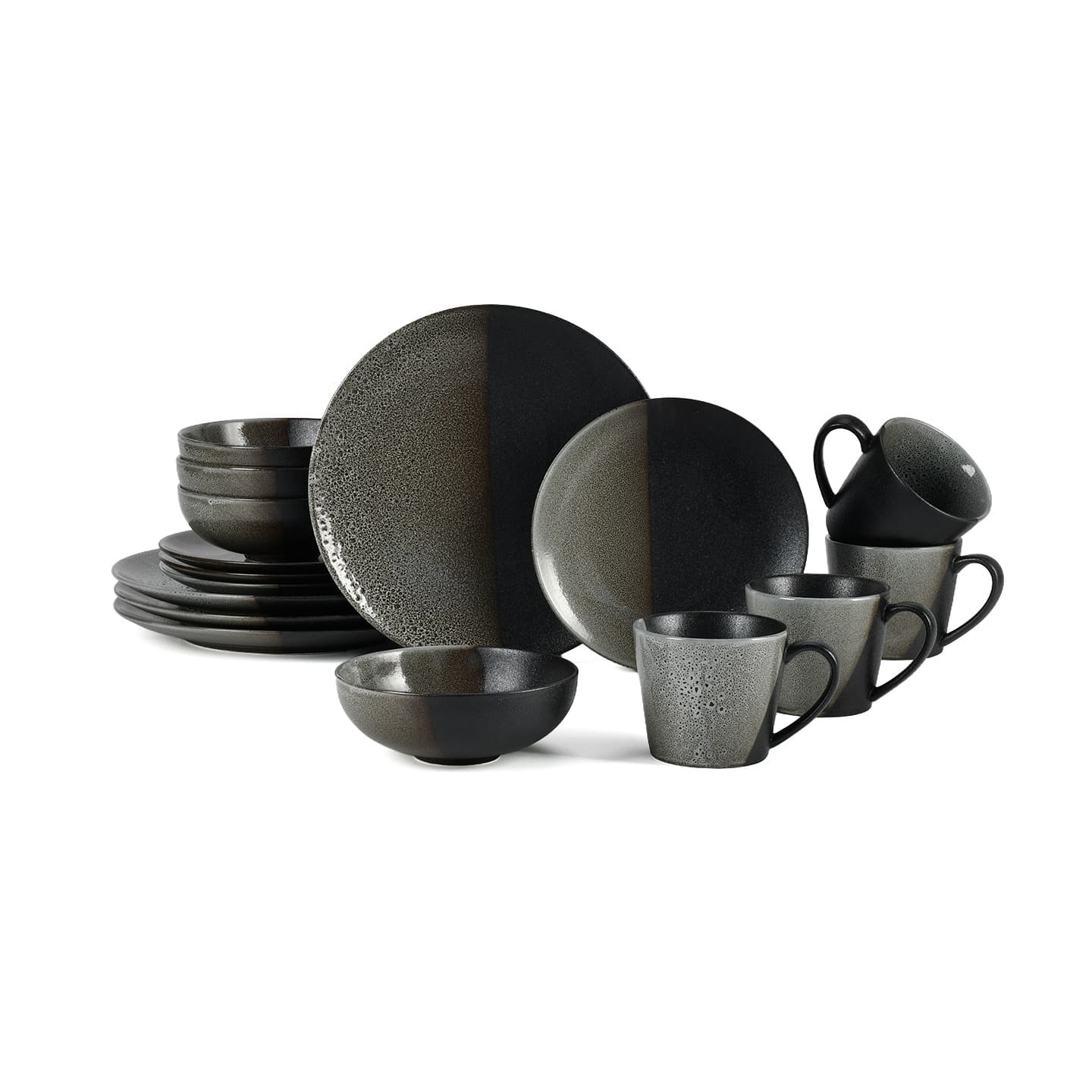 Two-Tone Ceramic Dinnerware Set of 16, Plates and Bowls Comb