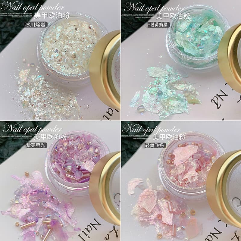 Iridescent Opal Pink Nail Art Decorations Ultra-thin Shell Flakes Mica Flakes with Fine Sparkle Fairy Nail Decor