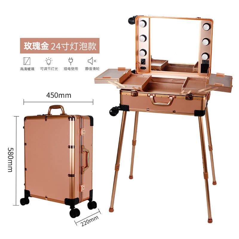 HOHO LED Light Box Eyelash and Nail Art Makeup Case with Trolley Handle, Professional Makeup Artist Travel Case