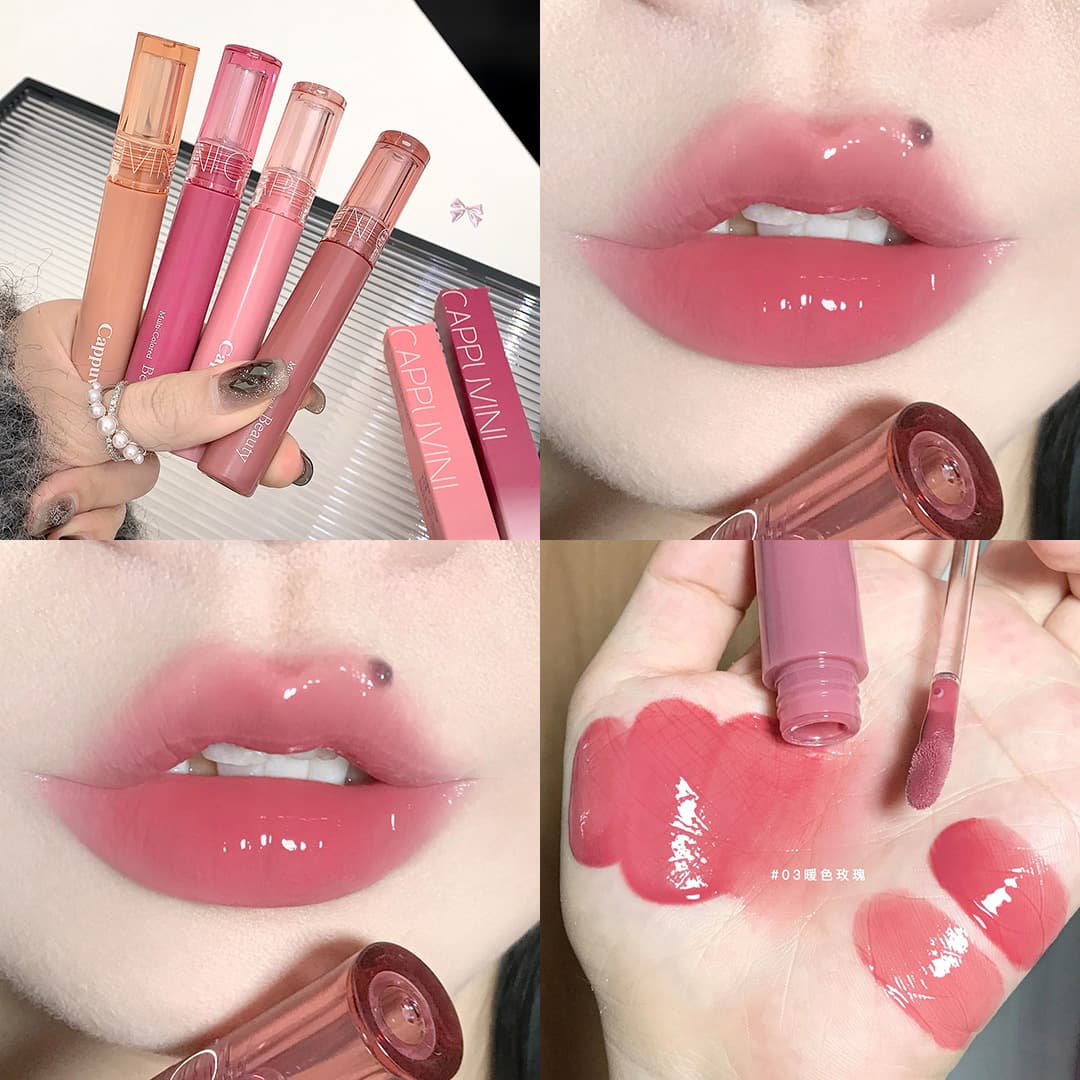 Cappuvini Beauty Juice Lip Glaze Soft Candy Jelly Lip Glaze Women's Affordable Mirror Water Gloss Lipstick Student Makeup