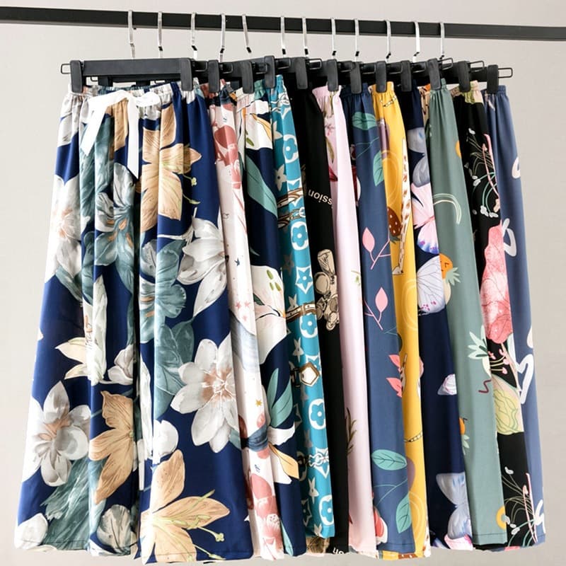 Spring and Summer New Women's Cotton Silk Pajama Pants, Thin, Comfortable, Loose, Plus Size, Wide-Leg Pants, Cotton Cartoon Long Pants