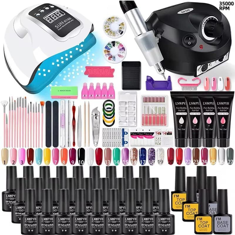 Nail Polish Kit Acrylic Nail Kit Polygel Set with Nail Lamp Nail Extension Glitter Gel UV Builder Gel