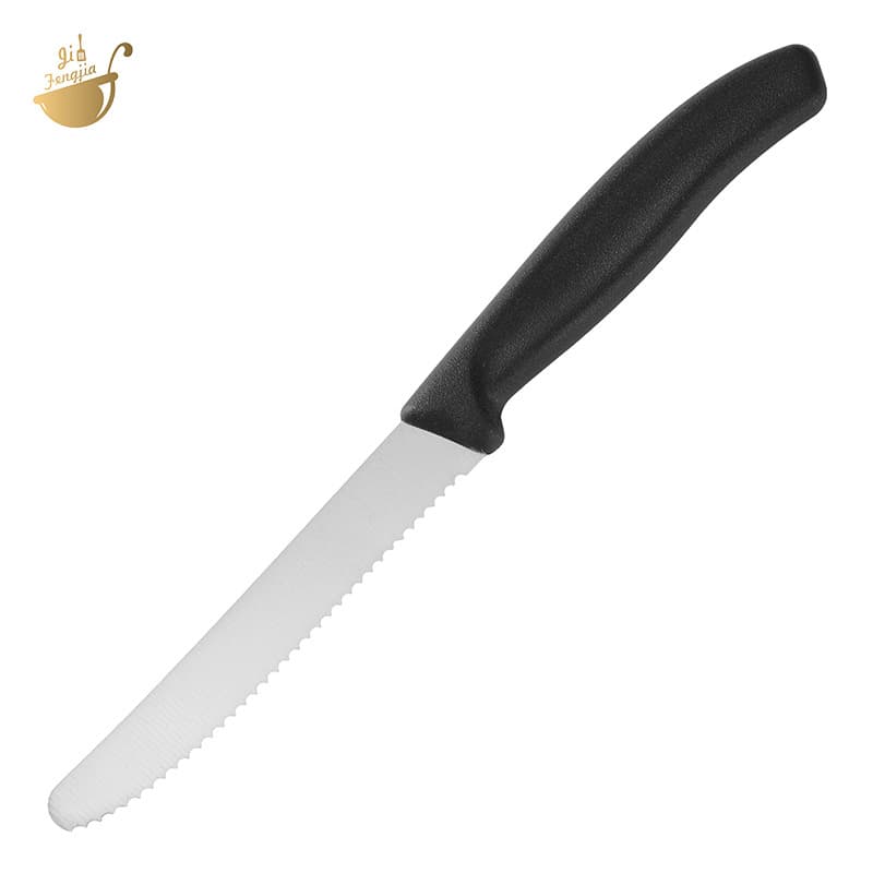 Amazon bestseller plastic-handled stainless steel serrated steak knife with round tip in stock