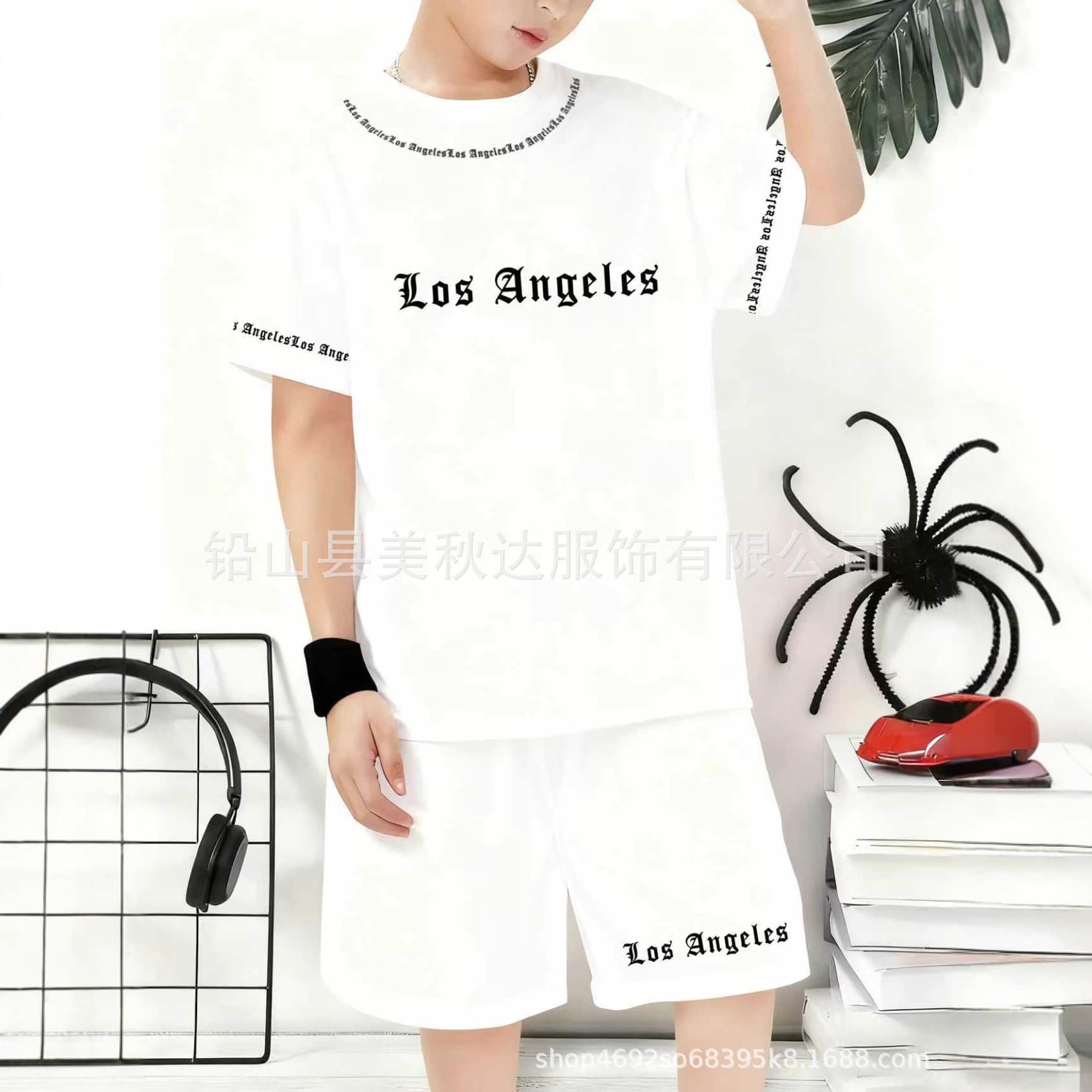 Children's short-sleeve shorts casual fashion comfortable breathable trendy Hong Kong style American sport boys' set factory direct
