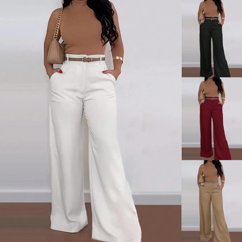 2025 New Cross-Border Women's Fashion Elegant Straight-Leg Long Pants High-Waist Draping Versatile Wide-Leg Formal Trousers