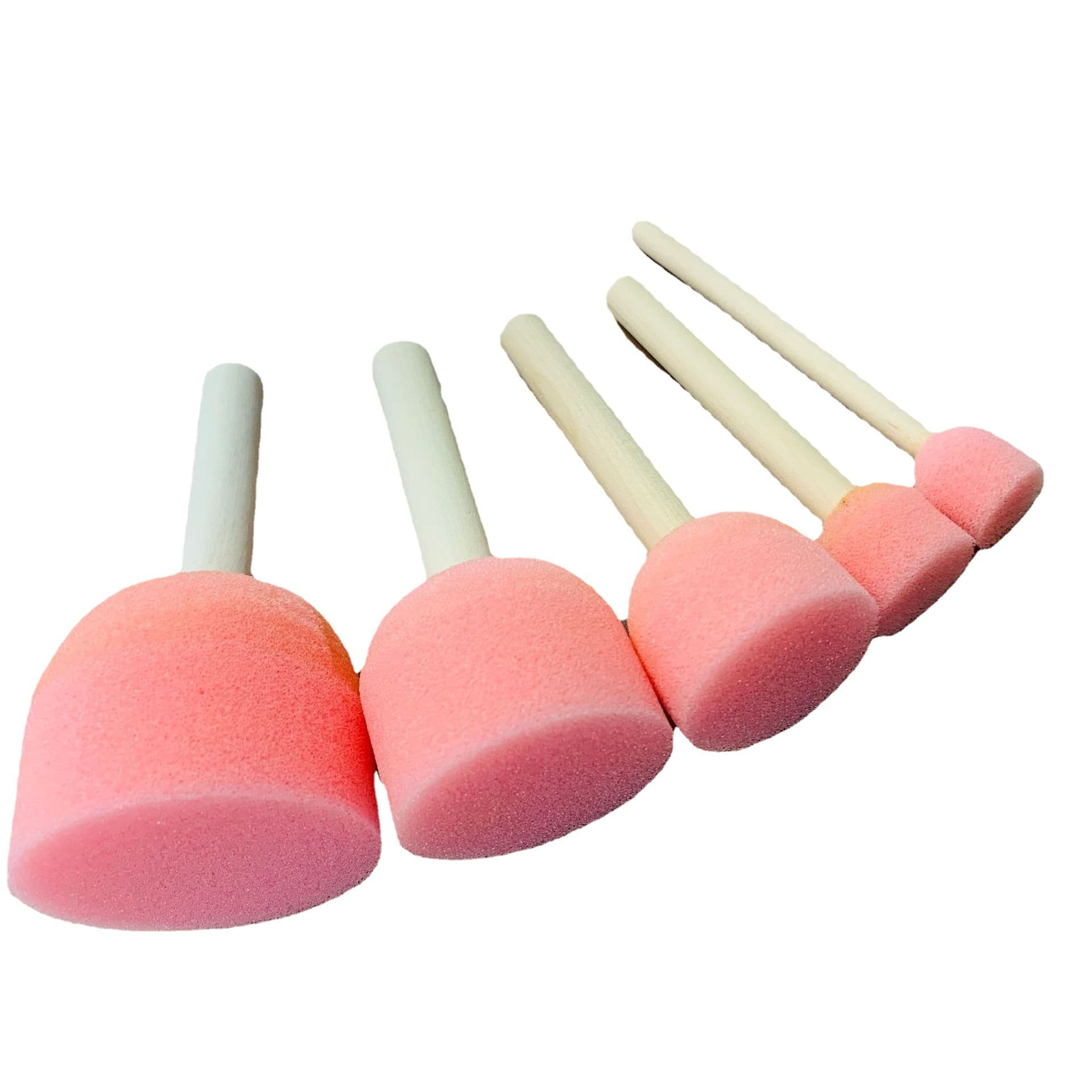 [Wooden handle sponge brush] Round pink painting early education children's paint brushes, kindergarten mushroom head sponge stamps