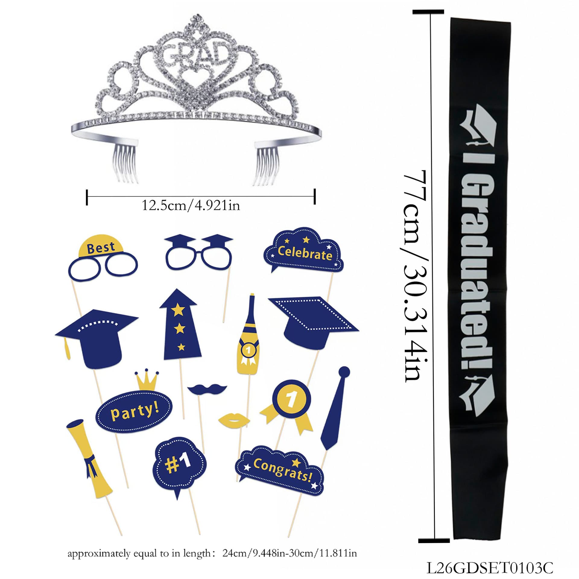 2026 Graduation Season Graduate Sash Crown Set Prom Party Ceremony Ribbon GRAD Rhinestone Headband
