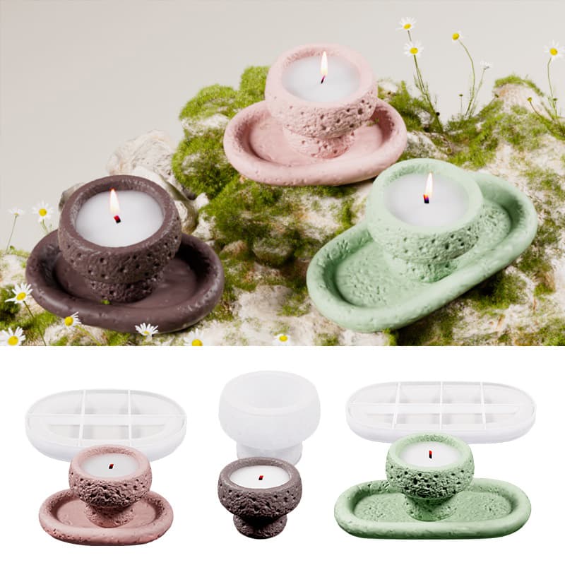 DIY Cement Plaster Rock Oval Tray Aroma Stone Texture Round Candle Cup Storage Jar Epoxy Silicone Mold