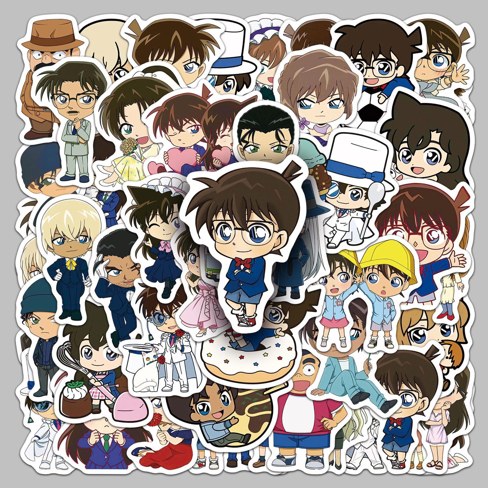 50-Piece Chibi Detective Conan Stickers Japanese Anime Cute Waterproof DIY Small Decorative Storage Box Stickers for Journals