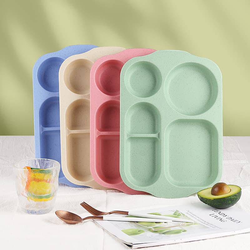 Wheat straw children's dinner plate student five-grid dinner plate thickened canteen divided tableware anti-scalding multi-grid lunch plate