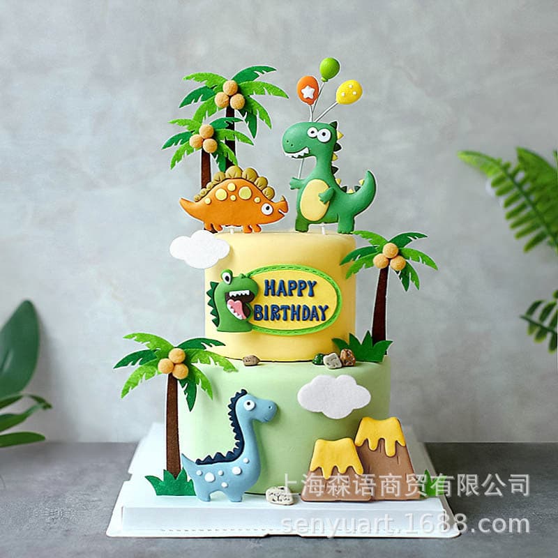 Baking Cake Decoration Polymer Clay Tyrannosaurus Stegosaurus Giraffe Dinosaur Collection Children's Birthday Cake Decoration