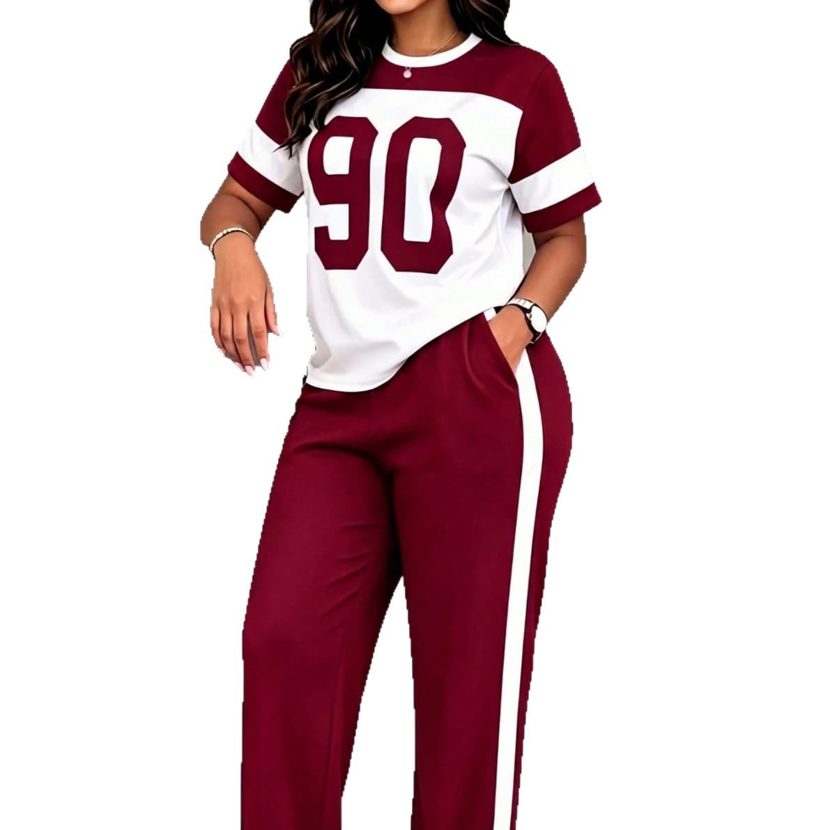 Amazon Cross-Border In-Stock Spring/Summer New Short-Sleeve Two-Piece Set for Women, European and American Fashion Trendy Casual Two-Piece Set