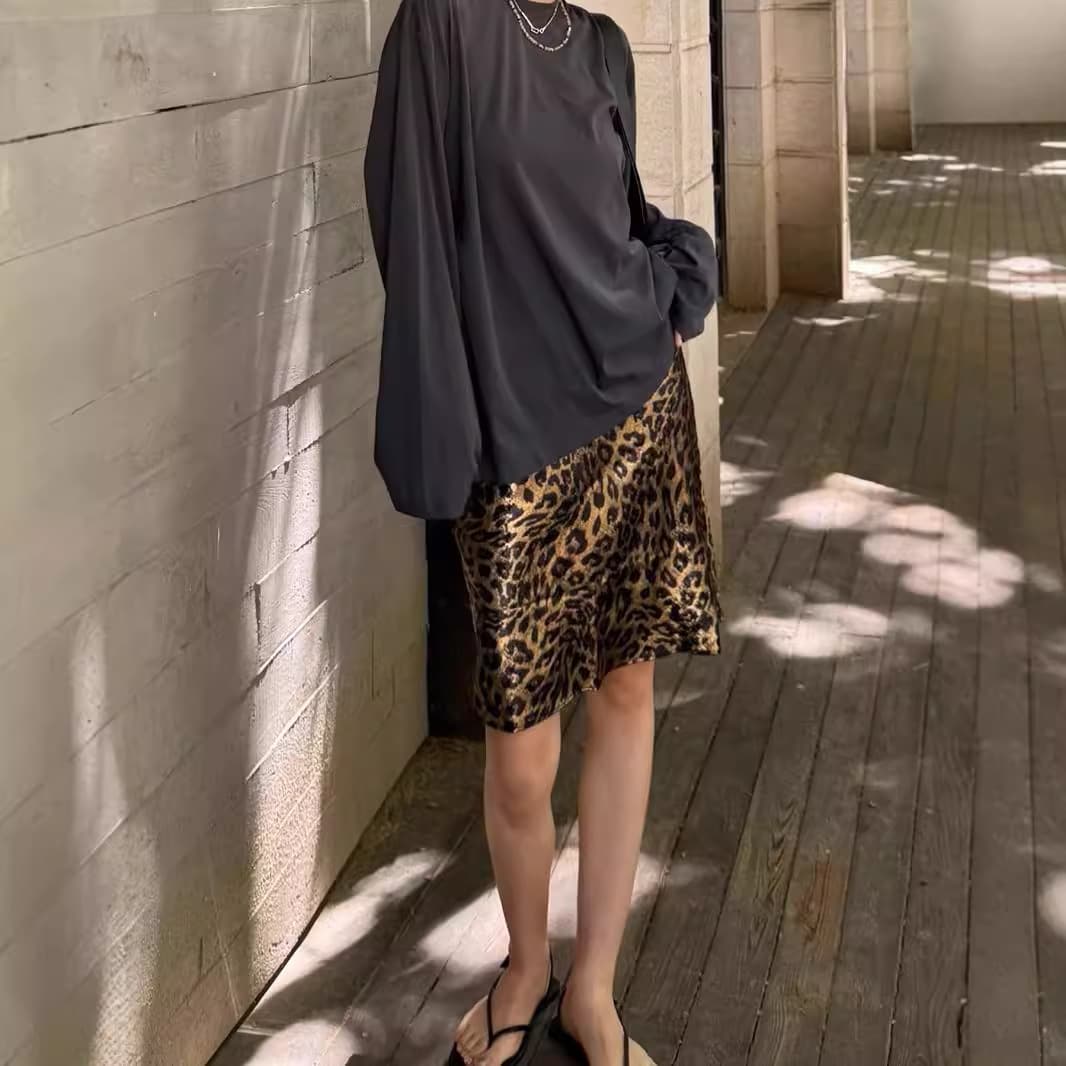 New Versatile Sexy Slimming Elastic Waist Wrinkle-Resistant Leopard Print A-Line Mini Skirt for Women 4229
