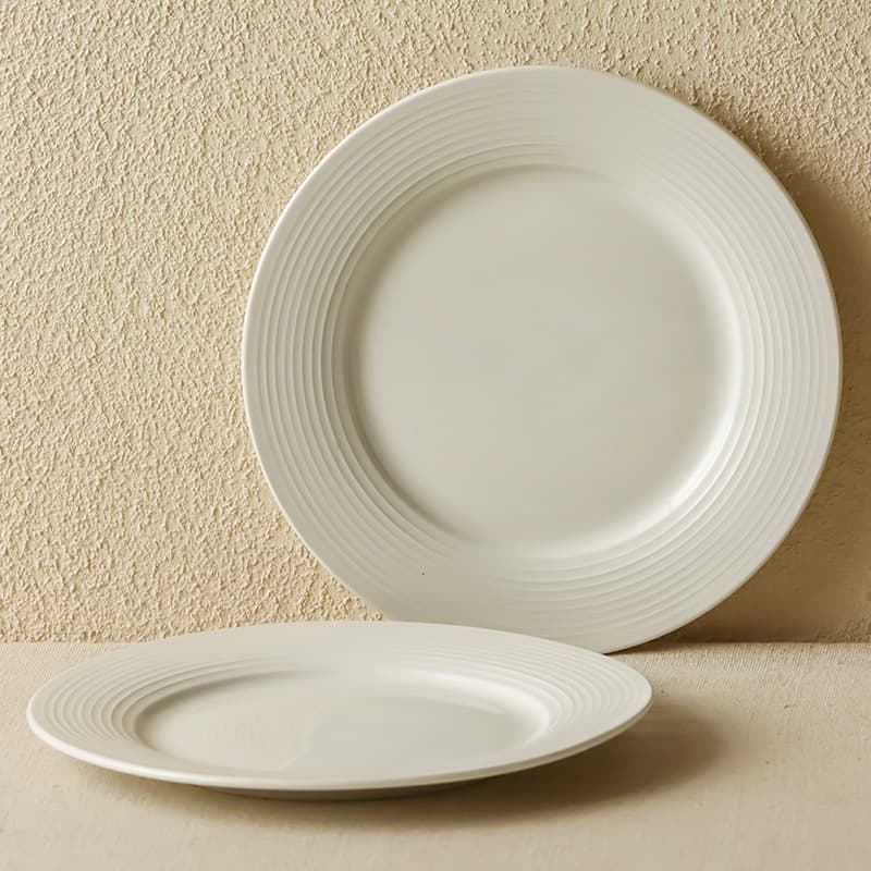 Premium Threaded Flat Plate, Simple Ceramic Dinner Plate, Western Food Plate, Pasta Plate, Home Use Dish, Hotel Round Plate