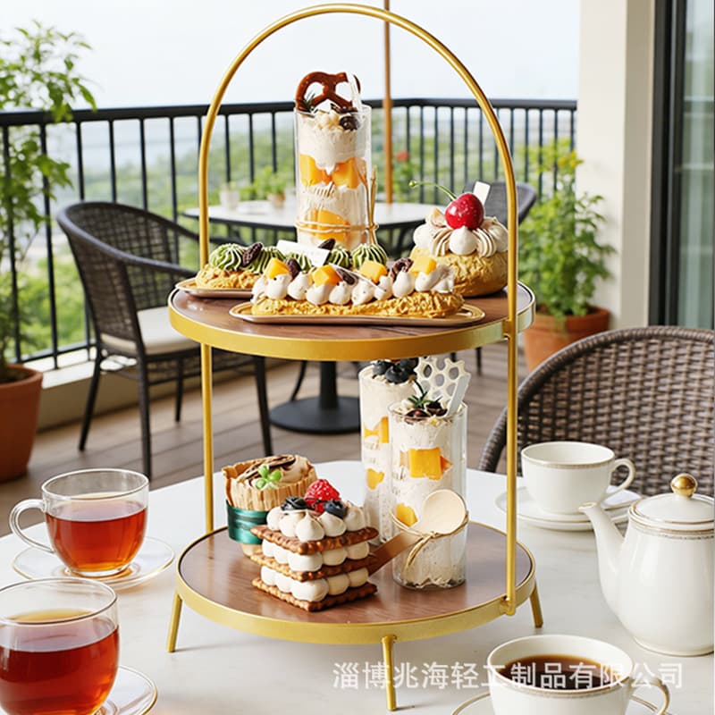 European-style Gold Two-Tier Afternoon Tea Cake Stand, Luxury Dessert Display Rack, Cosmetic Storage Organizer