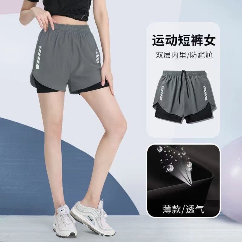 Summer New Double-Layer Shorts European/American Muscle Fitness Swim Trunks Sports Women's Casual Five-Quarter Length Outdoor Sports Pants