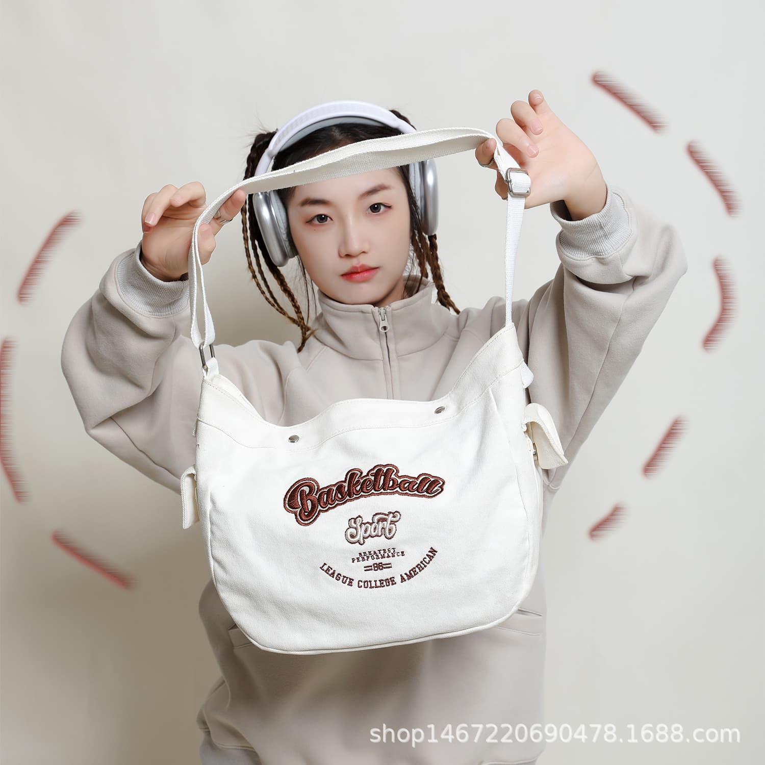 Japanese retro canvas bag, newsboy bag, cycling motorcycle bag, large-capacity crossbody bag, commuting messenger bag for men and women