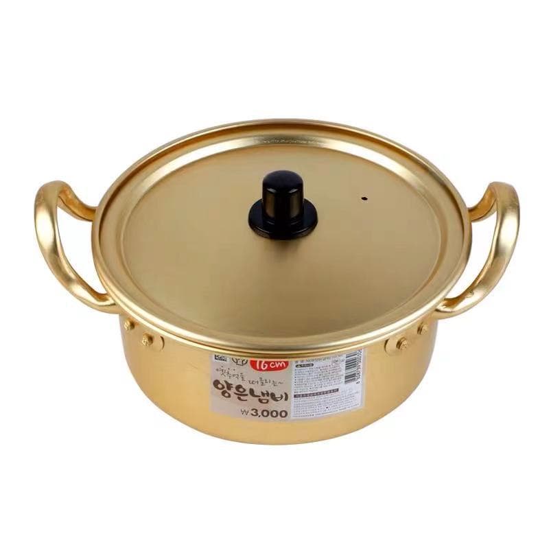 Korean-style instant noodle pot, small cooking pot, yellow aluminum pot, suitable for induction cookers and gas stoves, double-handled instant noodle pot.
