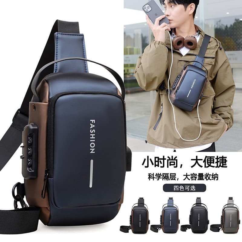 Multifunctional Men's Chest Bag Password Anti-theft Back Single Shoulder Sports Waterproof Crossbody Large Capacity Cool sports car Riding Bag