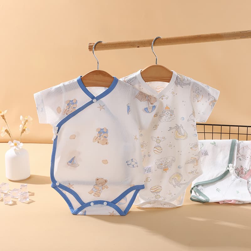Baby Short-Sleeve Romper - Summer Thin Pure Cotton Boneless Belly-Protecting Bodysuit for Newborns