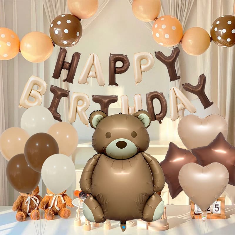 New Retro Bear Aluminum Foil Balloon Set Birthday Banner Set Matte Series Baby Shower Party Decoration