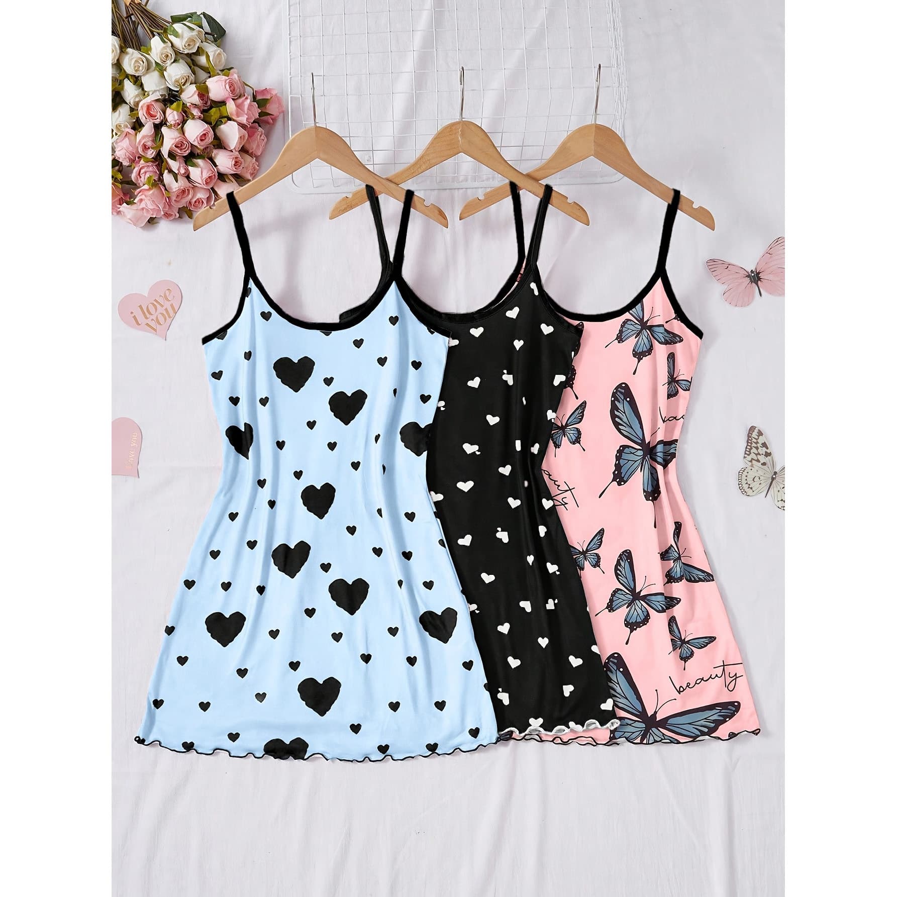 European and American cross-border pajamas, sexy suspender shorts set, women's summer casual loungewear, love set