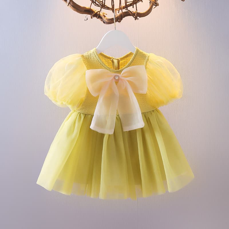 2025 New Summer Chiffon Mesh Bow Dress for Baby Girls Princess Dress Fashionable Trendy