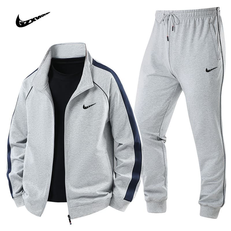 Cross-border spring and autumn new sports suit men's cotton trendy brand casual sports stand-up collar sweatshirt and sweatpants two-piece set