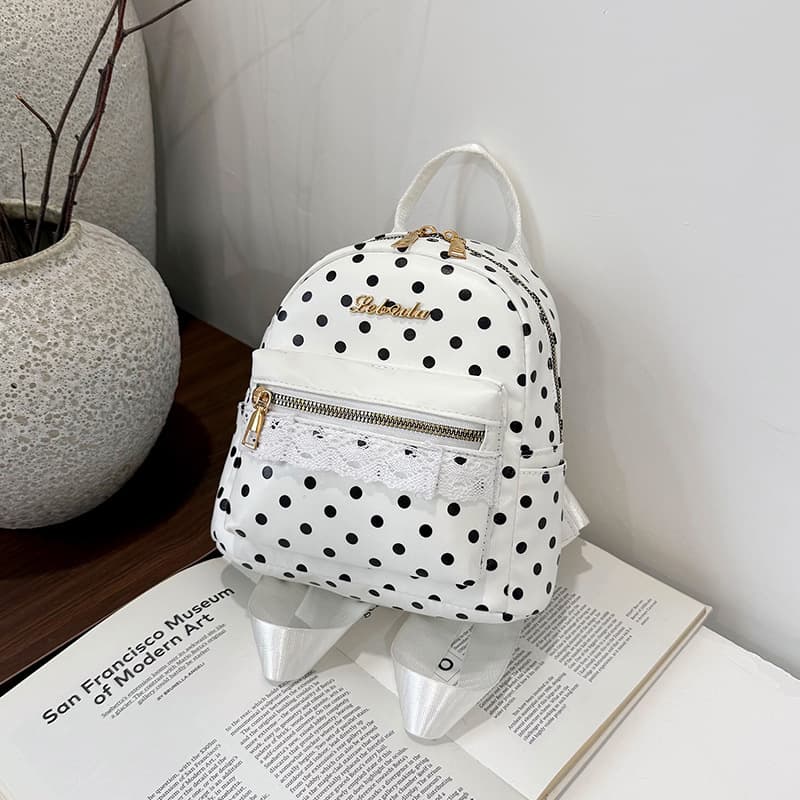 Japanese ins simple polka dot backpack women's large capacity college style student schoolbag fashion simple casual backpack