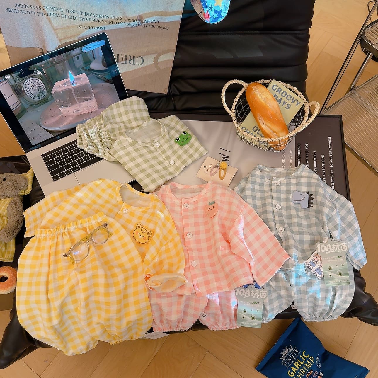 2026 Children's Cloud Cotton Home Clothes Set Summer Cardigan Cartoon Children's Pajamas Tops and Pants Spring and Autumn Two Pieces