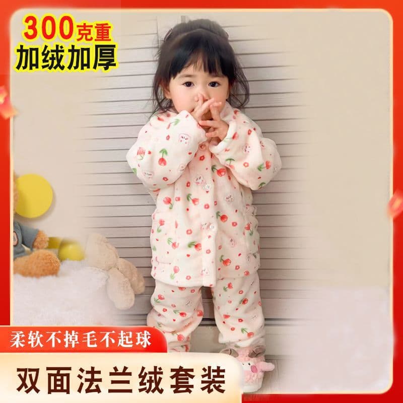 Children's Flannel Pajama Set for Girls and Boys, New Autumn/Winter, Warm Coral Fleece, Toddler Homewear