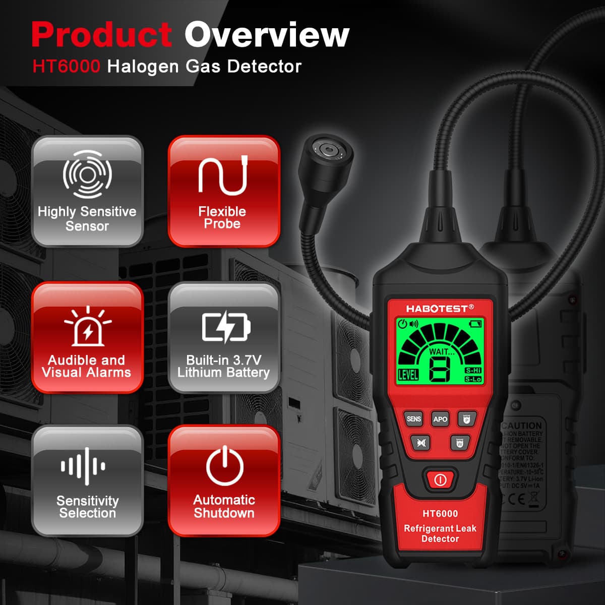 Huabo HT6000 Refrigerant Detector High Precision Automotive Air Conditioning Freon Refrigeration Equipment Refrigerant Leak Detector