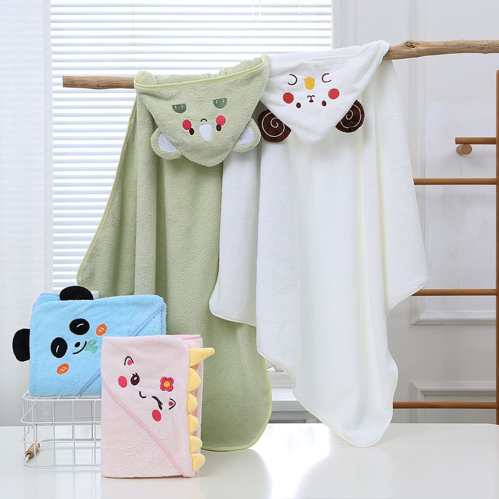 Cross-border Coral Fleece Children's Bath Towel, Newborn Swaddle Wrap, Thickened Cartoon Absorbent Cape Blanket