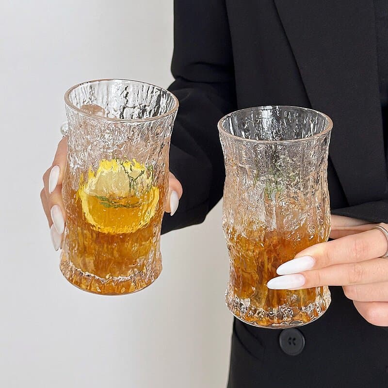 Ins High Appearance Bamboo Joint Glass Cup Juice Bark Texture Latte Coffee Cup Cold Drink Cup Milk Cup Iced Americano