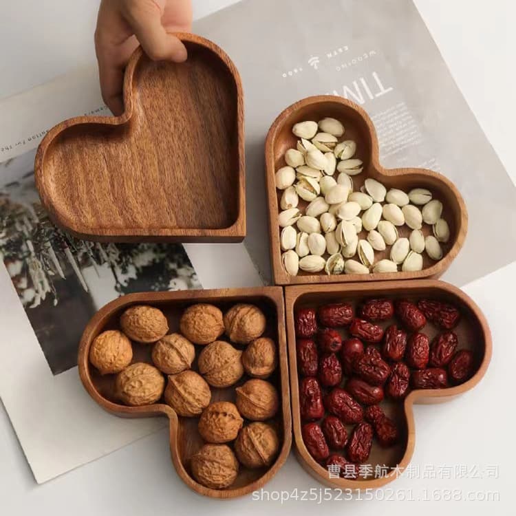 Heart-Shaped Walnut Tray - Easter Party Dried Fruit & Snack Tray, Wooden Fruit Plate, Snack Serving Tray