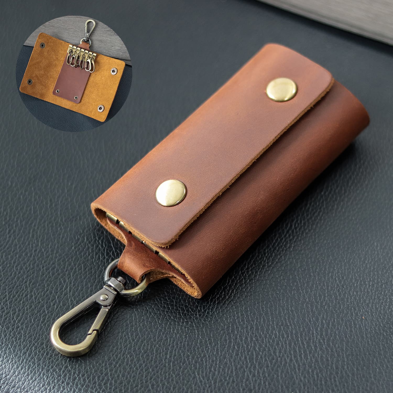Crazy horse leather casual retro key bag men's waist hanging real first-layer cowhide coin purse car multi-function key chain