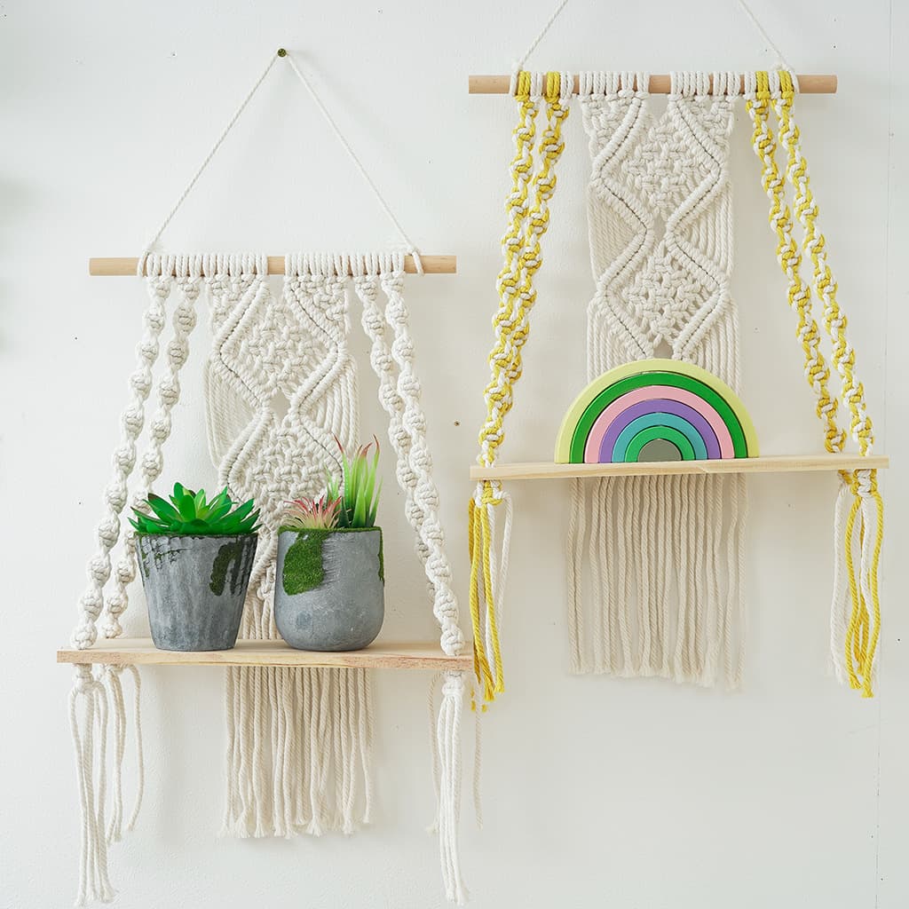 Cross-border Bohemian Handwoven Tapestry Shelf for Books, Plants, and Decor, Ideal for Guesthouse and Living Room Decoration
