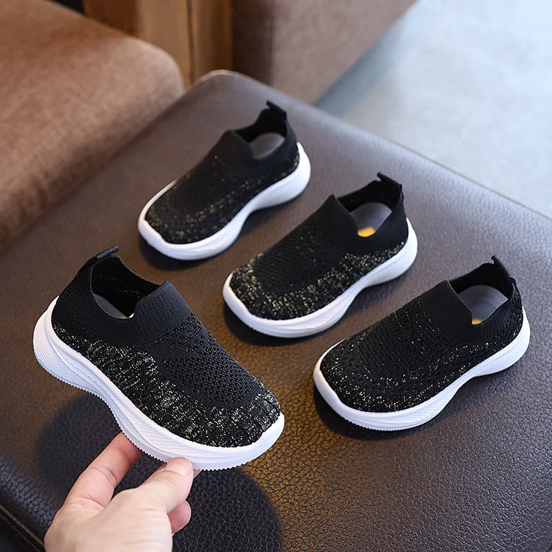 Spring/Autumn Gold Thread Children's Shoes Elastic Socks Shoes Boys and Girls Sequins Sports Shoes Toddler Dad Shoes Knitted Casual Shoes